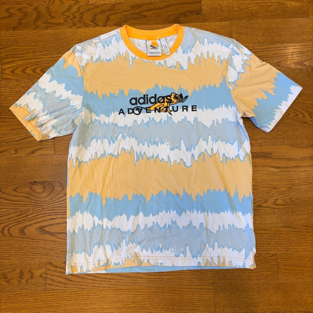 Adidas Adventure Tee in Orange, Blue, and White